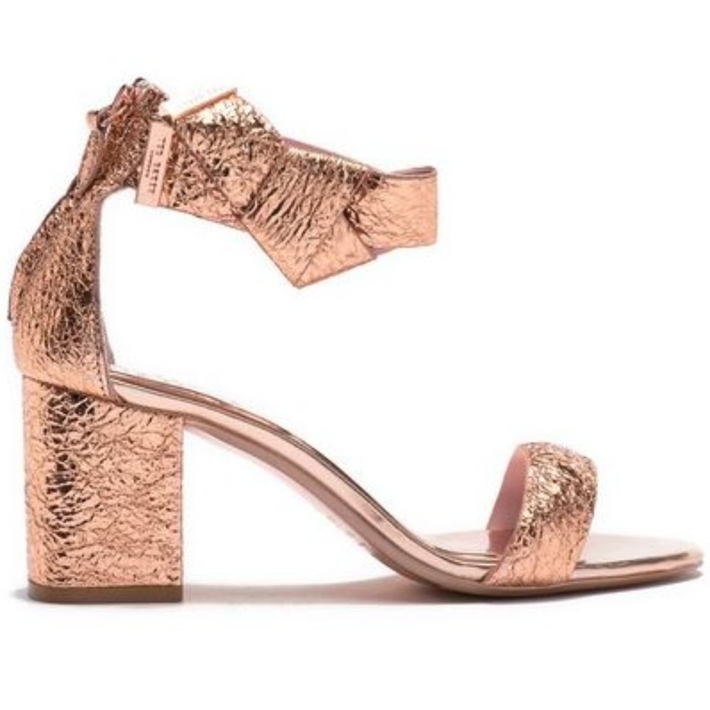 TED BAKER ROSE GOLD KERRIA BLOCK HEELED SANDALS!